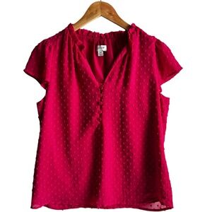 J.Crew Blouse Pink Cap Sleeves Swiss‎ Ruffle Neck  XS Office Fairy